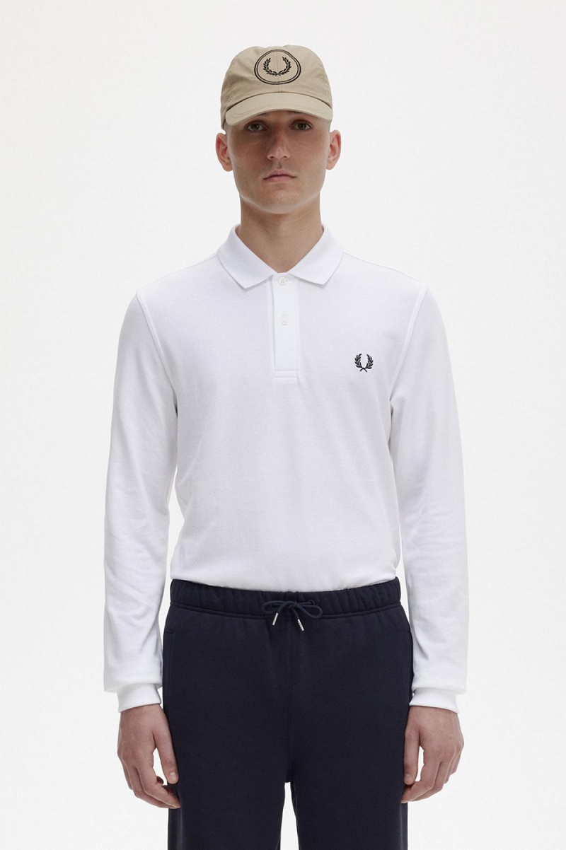 Fred Perry M6006 Fred Perry Shirt Herr Vita Marinblå | XSEBH23290