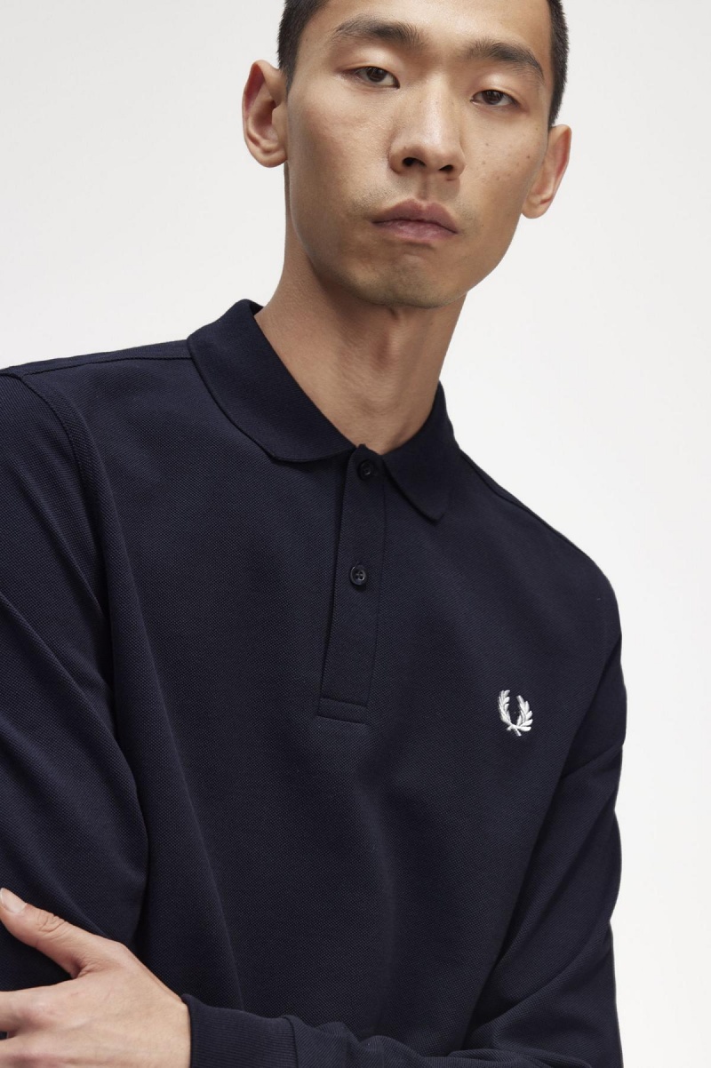 Fred Perry M6006 Piketröja Herr Marinblå Vita | SECIF74728