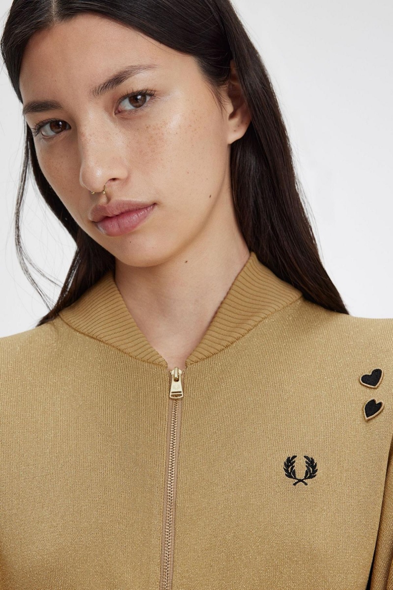 Fred Perry Metallic Stickad Bomber Rockar Dam Guld | SEJVR87505