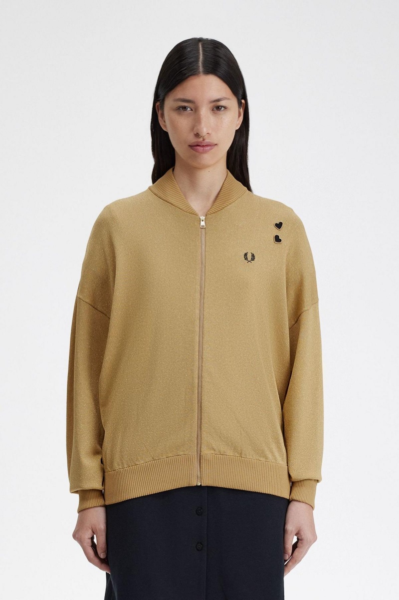 Fred Perry Metallic Stickad Bomber Rockar Dam Guld | SEJVR87505