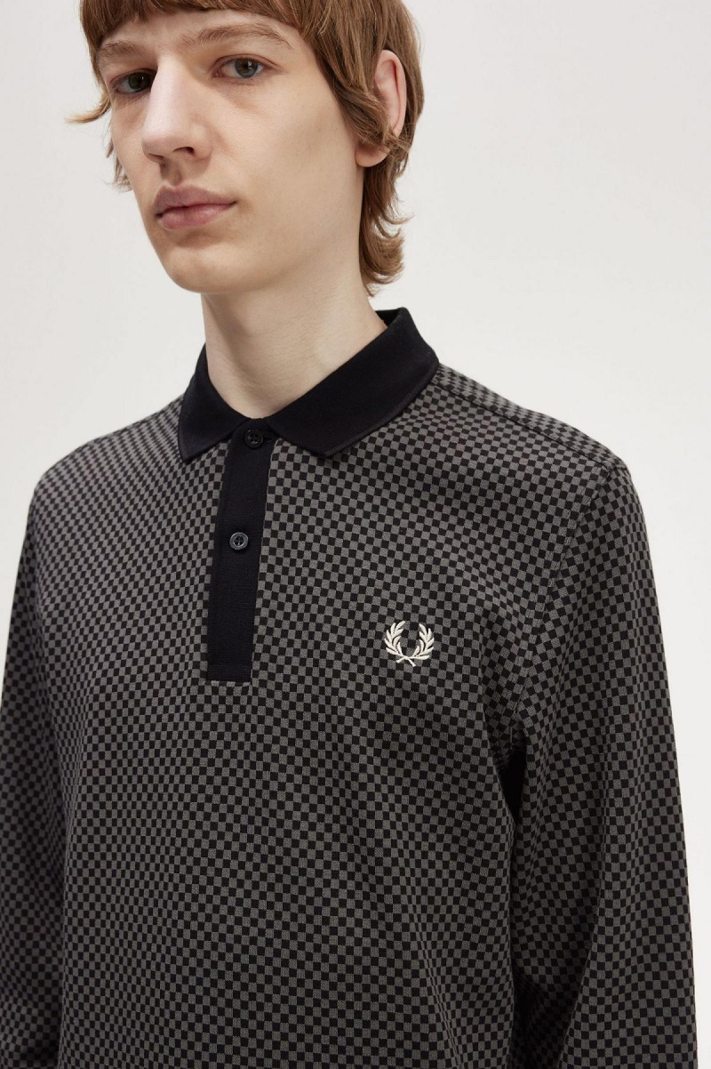 Fred Perry Micro Chequerboard Polo T-shirt Herr Svarta Gröna | SEXMI62469