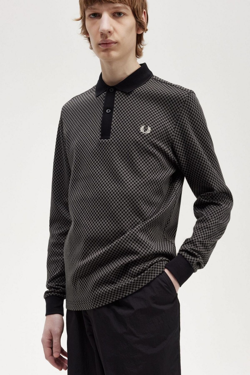 Fred Perry Micro Chequerboard Polo T-shirt Herr Svarta Gröna | SEXMI62469