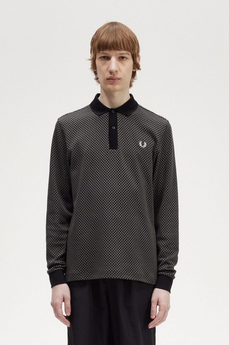 Fred Perry Micro Chequerboard Polo T-shirt Herr Svarta Gröna | SEXMI62469