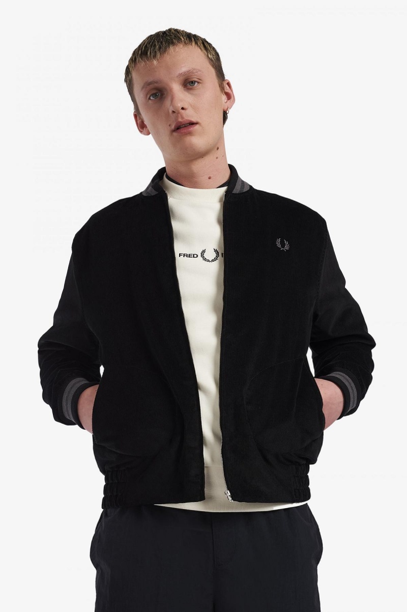 Fred Perry Needlecord Tennis Bomber Rockar Herr Svarta | TSEPQ40752