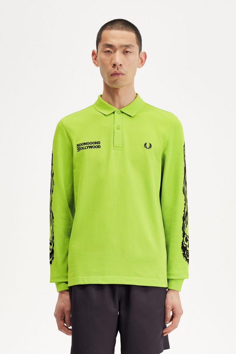 Fred Perry Noongoons Long Sleeve Tryck Polo Shirt Piketröja Herr Gröna | SEEGJ14967