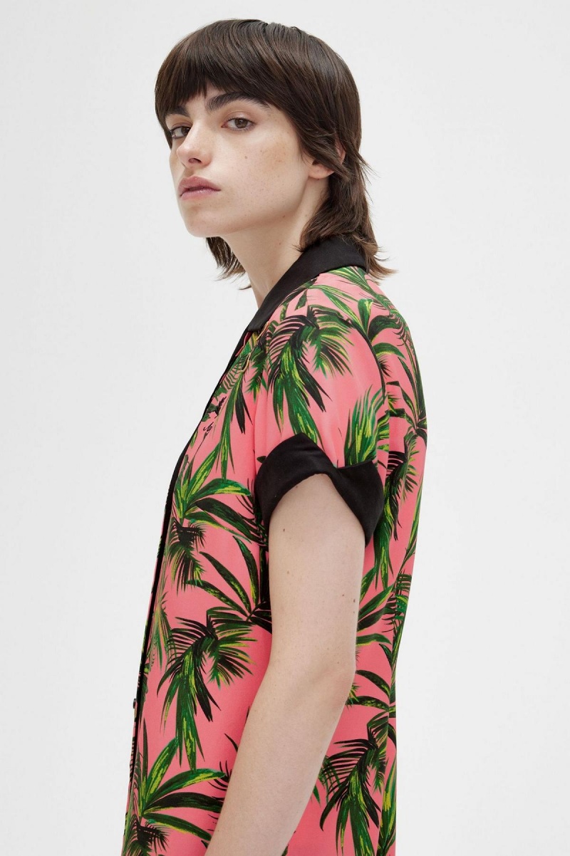 Fred Perry Palm Print Shirt Klänning Dam Korall | SECIF75796