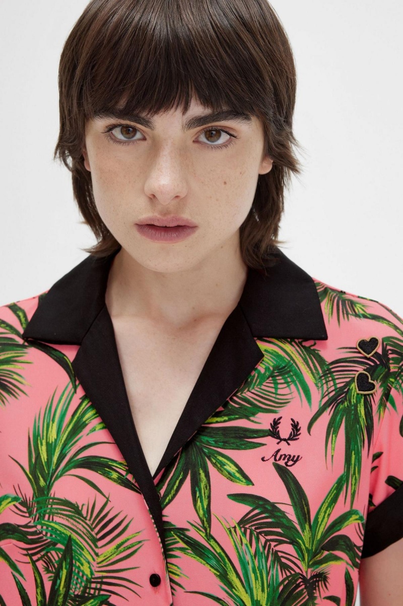 Fred Perry Palm Print Shirt Klänning Dam Korall | SECIF75796