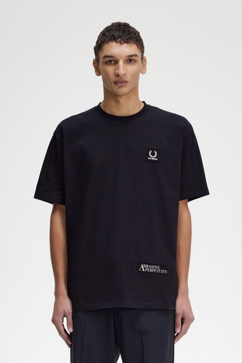 Fred Perry Printed Patch Relaxed T-shirt Herr Svarta | BSESD89518