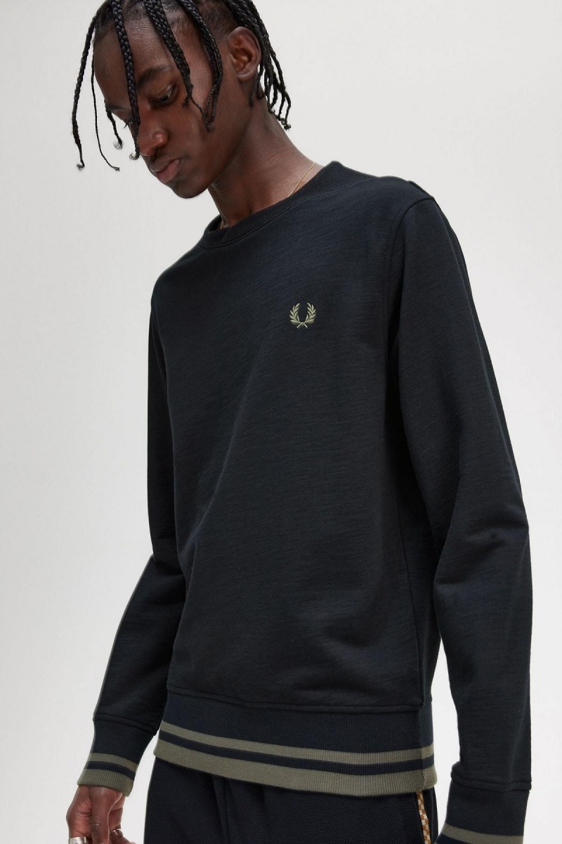 Fred Perry Rib Detail Tröjor Herr Svarta | SEJVR36442