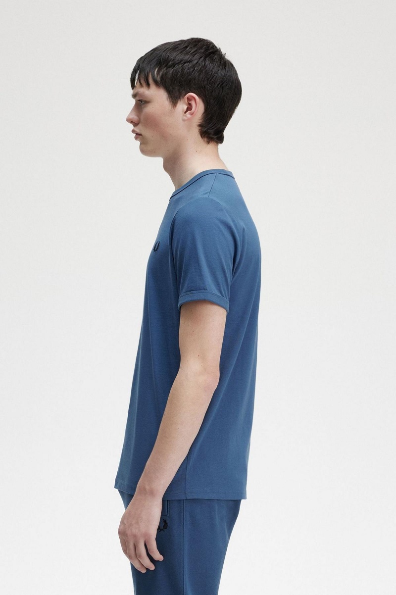 Fred Perry Ringer T-shirt Herr Blå | QSEUV94143