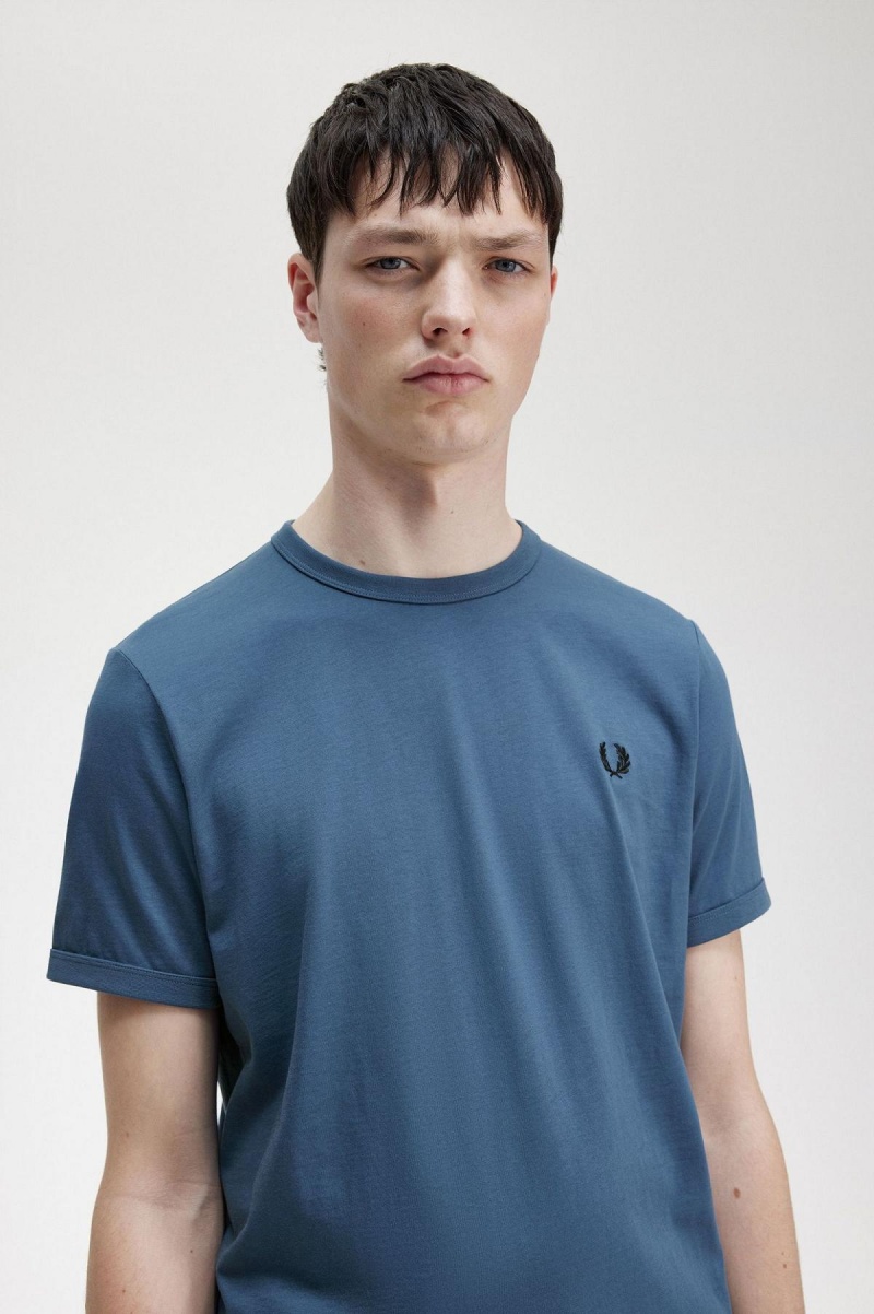 Fred Perry Ringer T-shirt Herr Blå | QSEUV94143