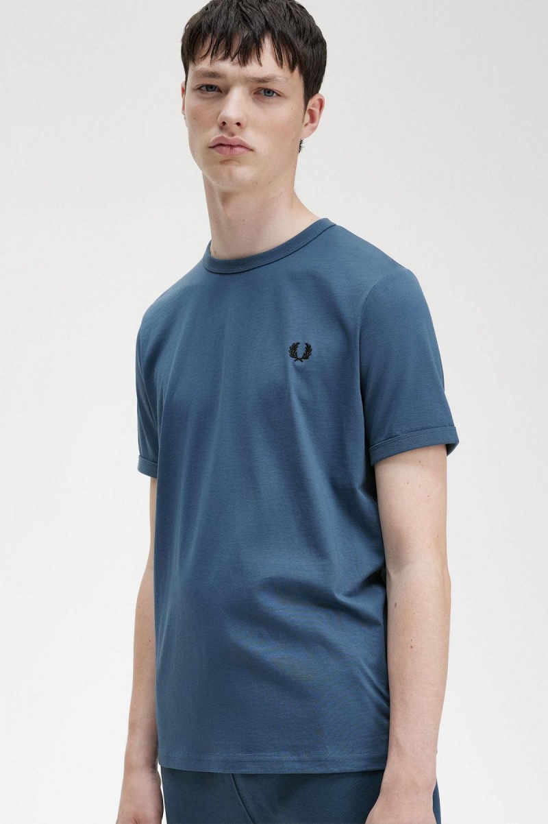 Fred Perry Ringer T-shirt Herr Blå | QSEUV94143