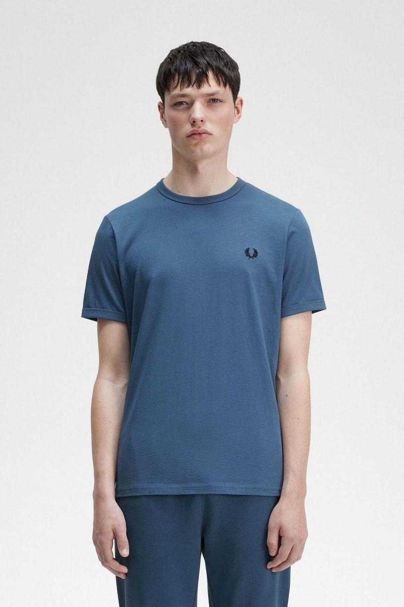 Fred Perry Ringer T-shirt Herr Blå | QSEUV94143