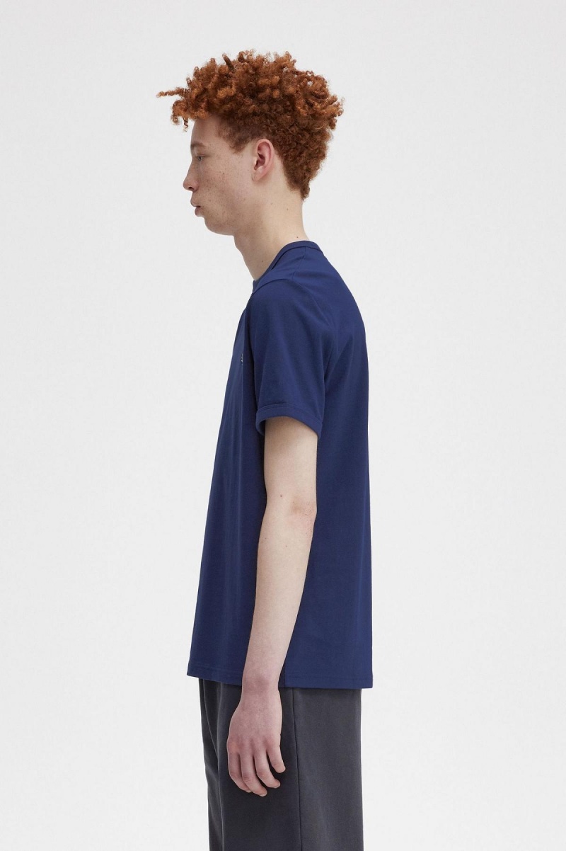 Fred Perry Ringer T-shirt Herr Marinblå Vita | TSEWZ64926