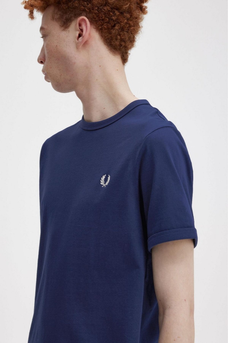 Fred Perry Ringer T-shirt Herr Marinblå Vita | TSEWZ64926