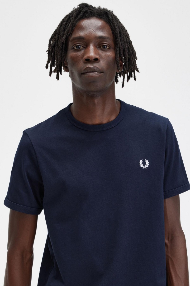 Fred Perry Ringer T-shirt Herr Marinblå | MSEFT81813