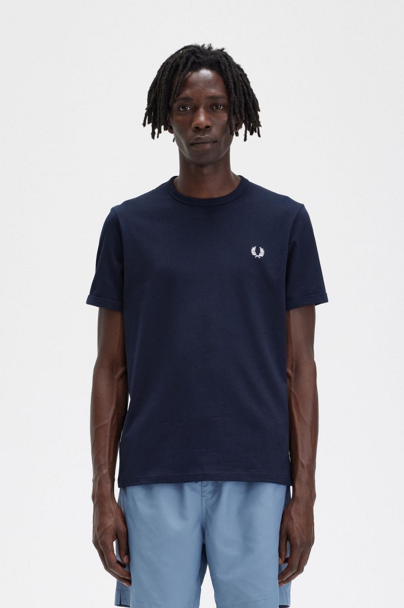 Fred Perry Ringer T-shirt Herr Marinblå | MSEFT81813