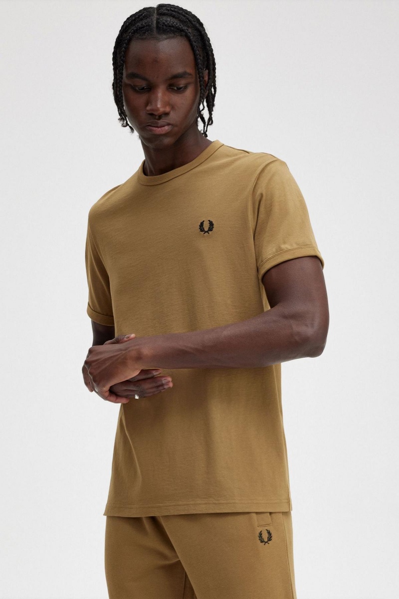 Fred Perry Ringer T-shirt Herr Shaded Stone | ZSENQ66640