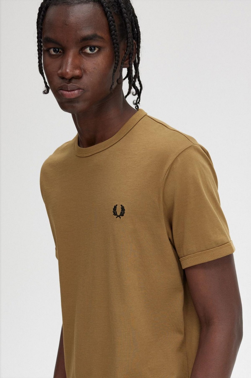 Fred Perry Ringer T-shirt Herr Shaded Stone | ZSENQ66640