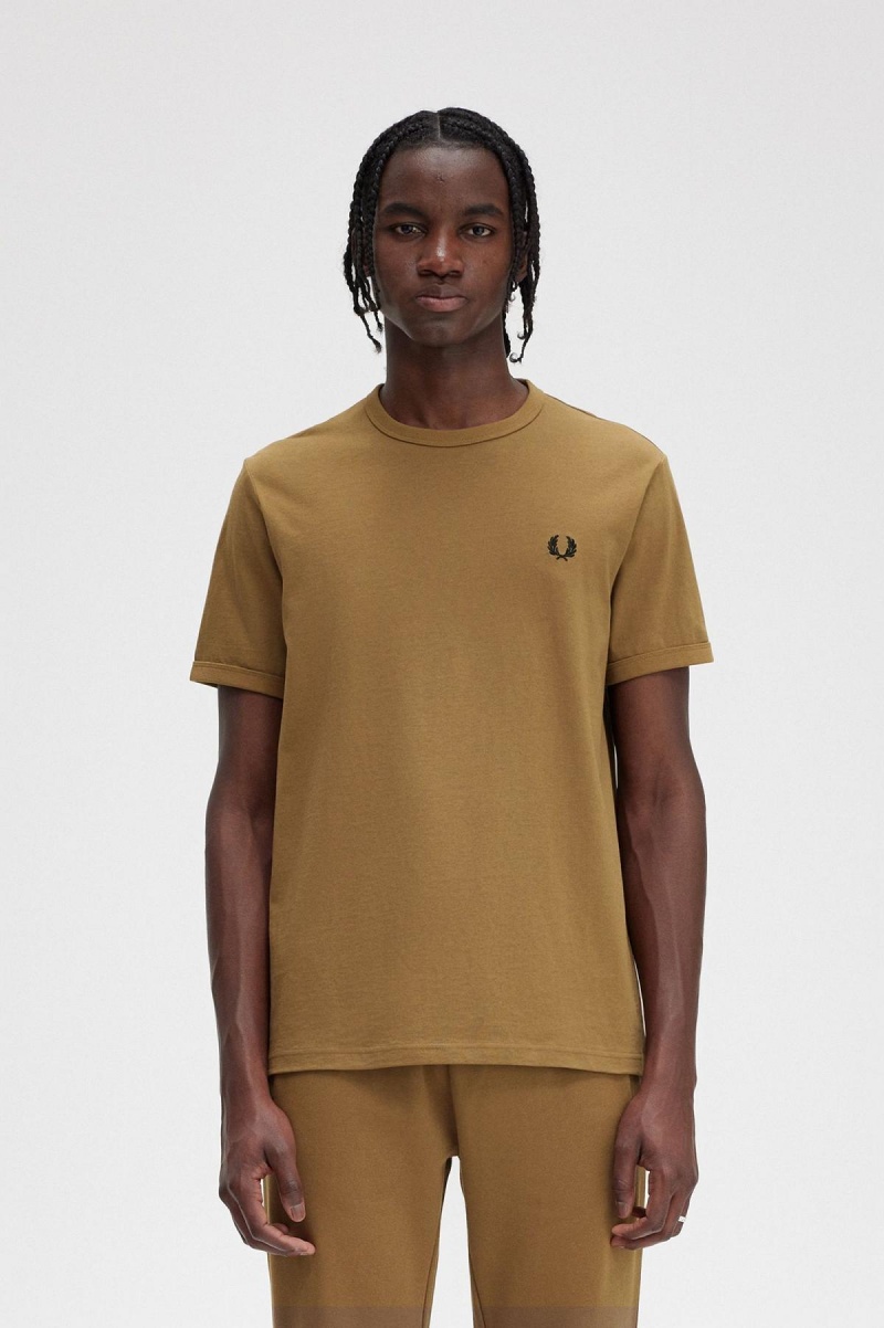 Fred Perry Ringer T-shirt Herr Shaded Stone | ZSENQ66640