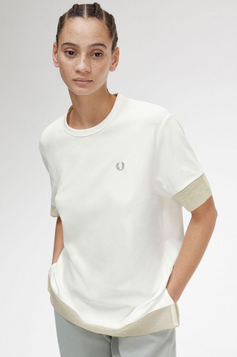 Fred Perry Sheer Trim Piqué T-shirt Dam Vita | SEICD23461