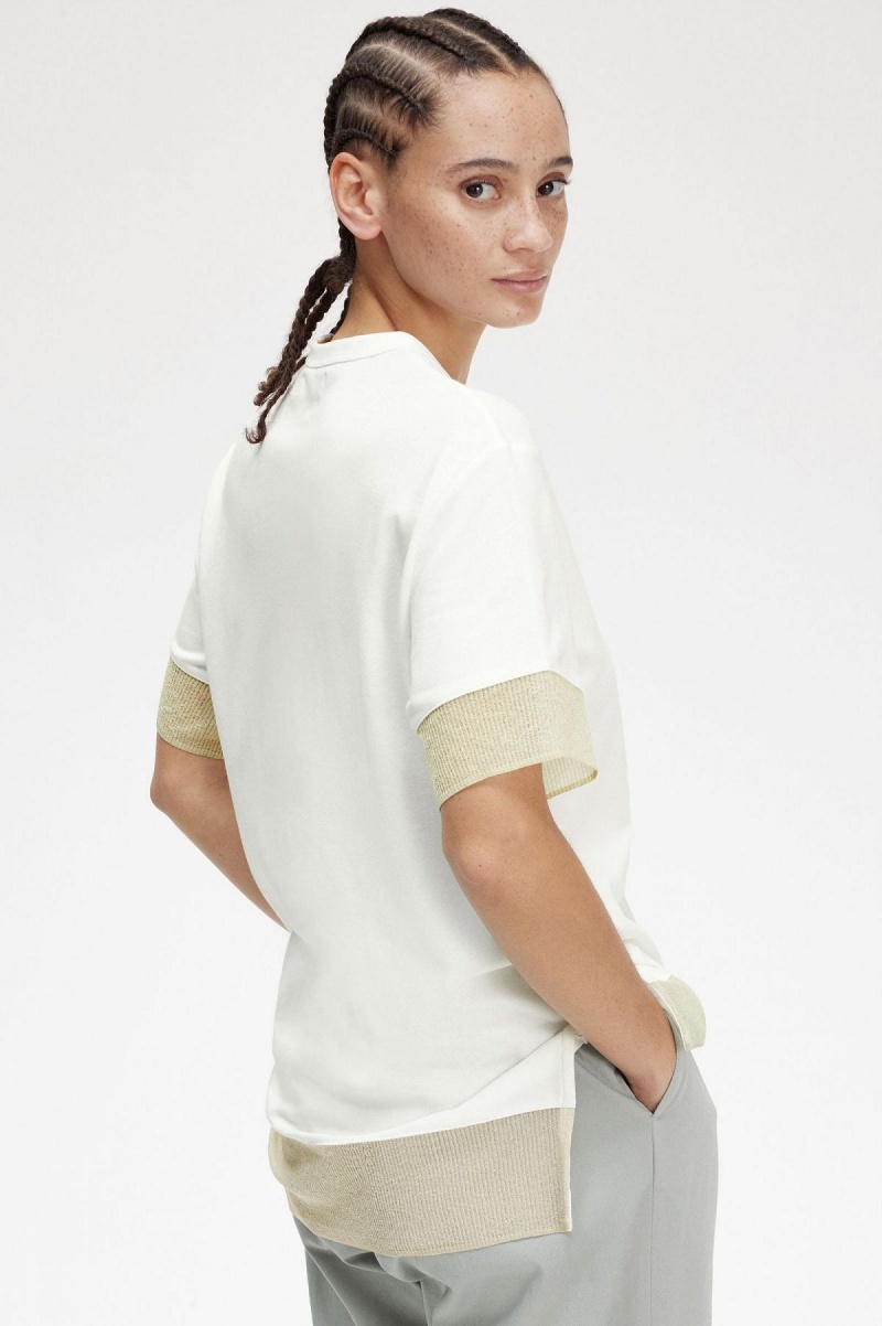 Fred Perry Sheer Trim Piqué T-shirt Dam Vita | SEICD23461