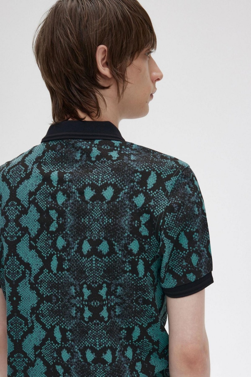 Fred Perry Snake Print Fred Perry Shirt Piketröja Herr Mörkmintgröna | SEEGJ23568