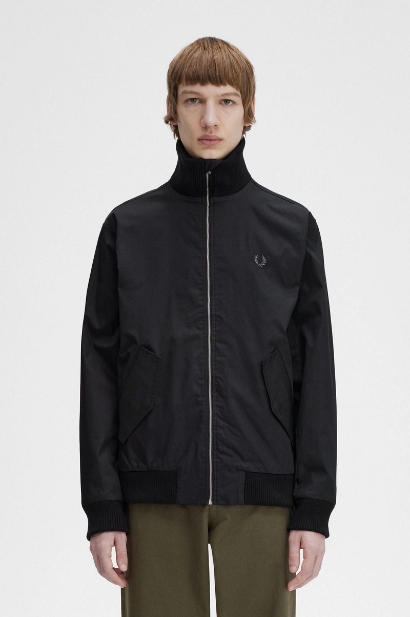 Fred Perry Stickad Rib Tennis Bomber Rockar Herr Svarta | SEJKU55167