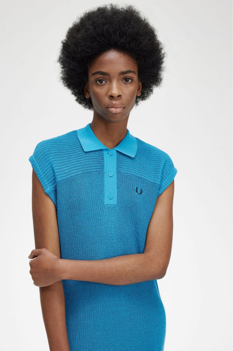 Fred Perry Stickad Shirt Klänning Dam Blå | ESEHC76678