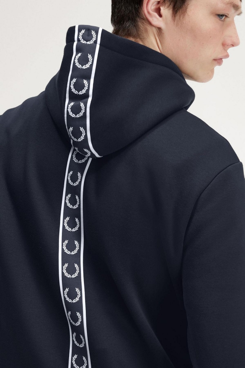 Fred Perry Tape Detail Hooded Tröjor Herr Marinblå | SEXBR50567