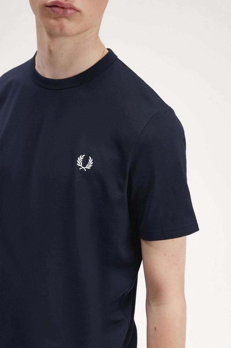 Fred Perry Tape Detail T-shirt Herr Marinblå | MSEHR69541