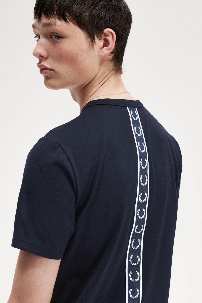 Fred Perry Tape Detail T-shirt Herr Marinblå | MSEHR69541