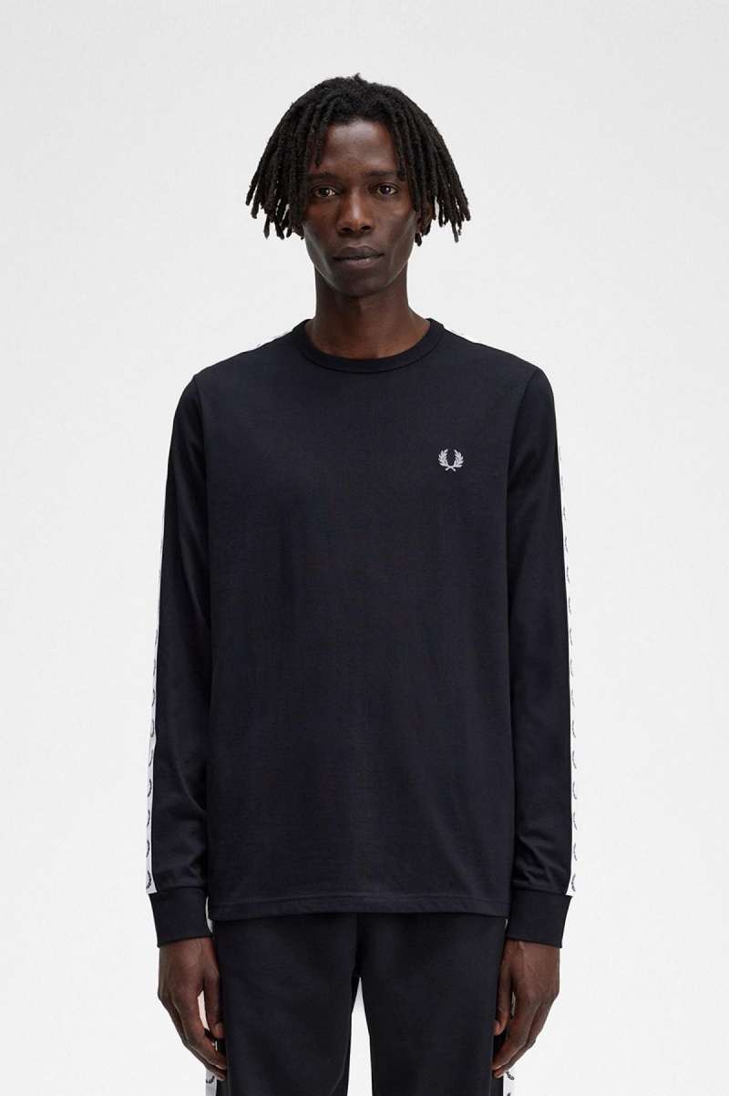 Fred Perry Taped Long Sleeve T-shirt Herr Svarta | DSEVO53614