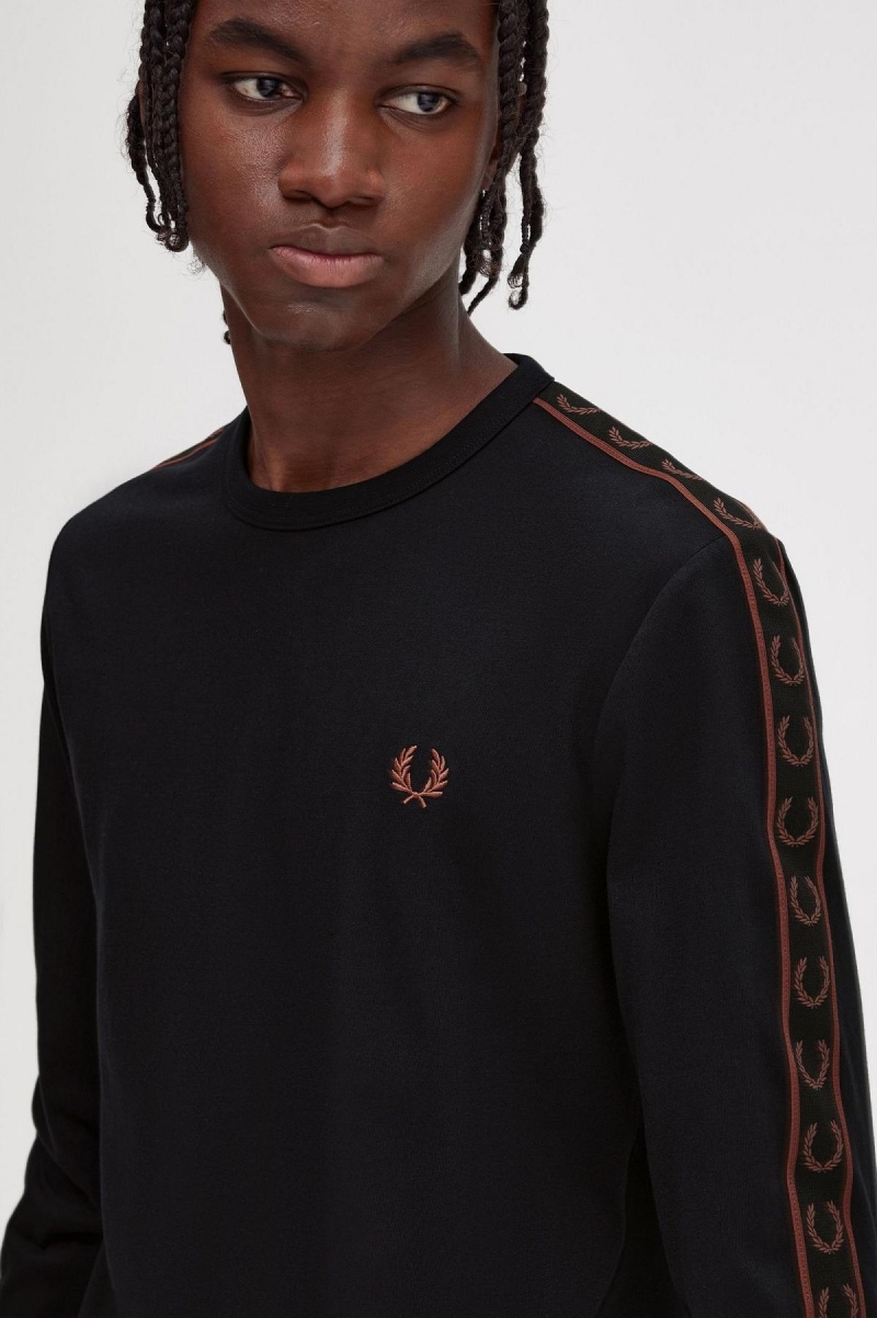 Fred Perry Taped Long Sleeve T-shirt Herr Svarta Bruna | ESEHC88095