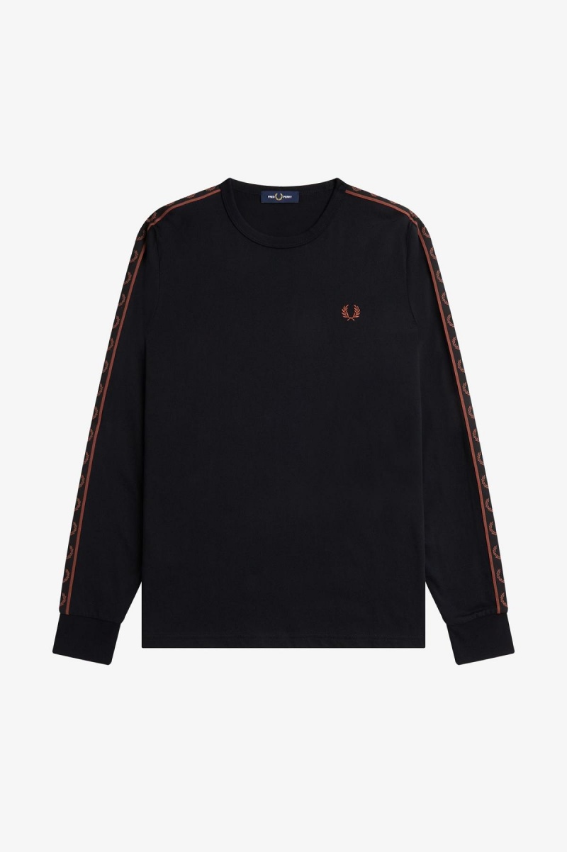 Fred Perry Taped Long Sleeve T-shirt Herr Svarta Bruna | ESEHC88095