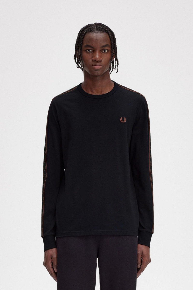 Fred Perry Taped Long Sleeve T-shirt Herr Svarta Bruna | ESEHC88095