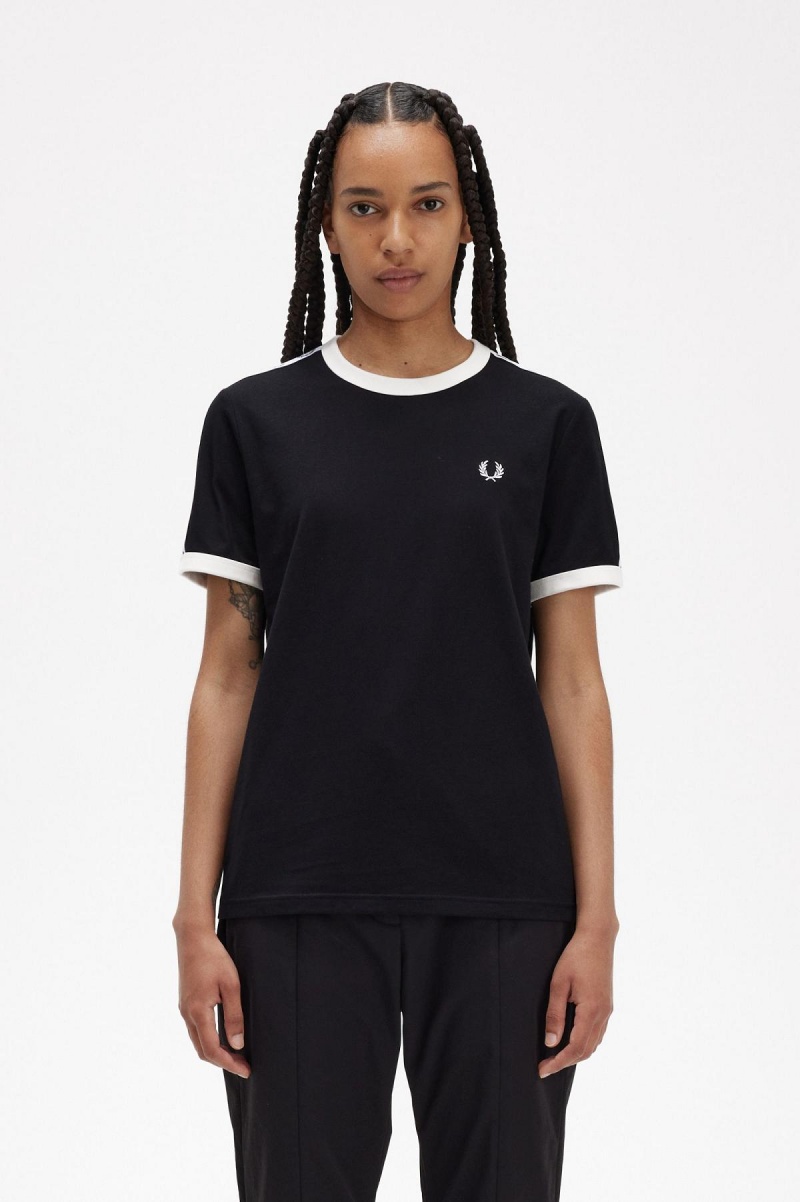 Fred Perry Taped Ringer T-shirt Dam Svarta | SEJBT21779