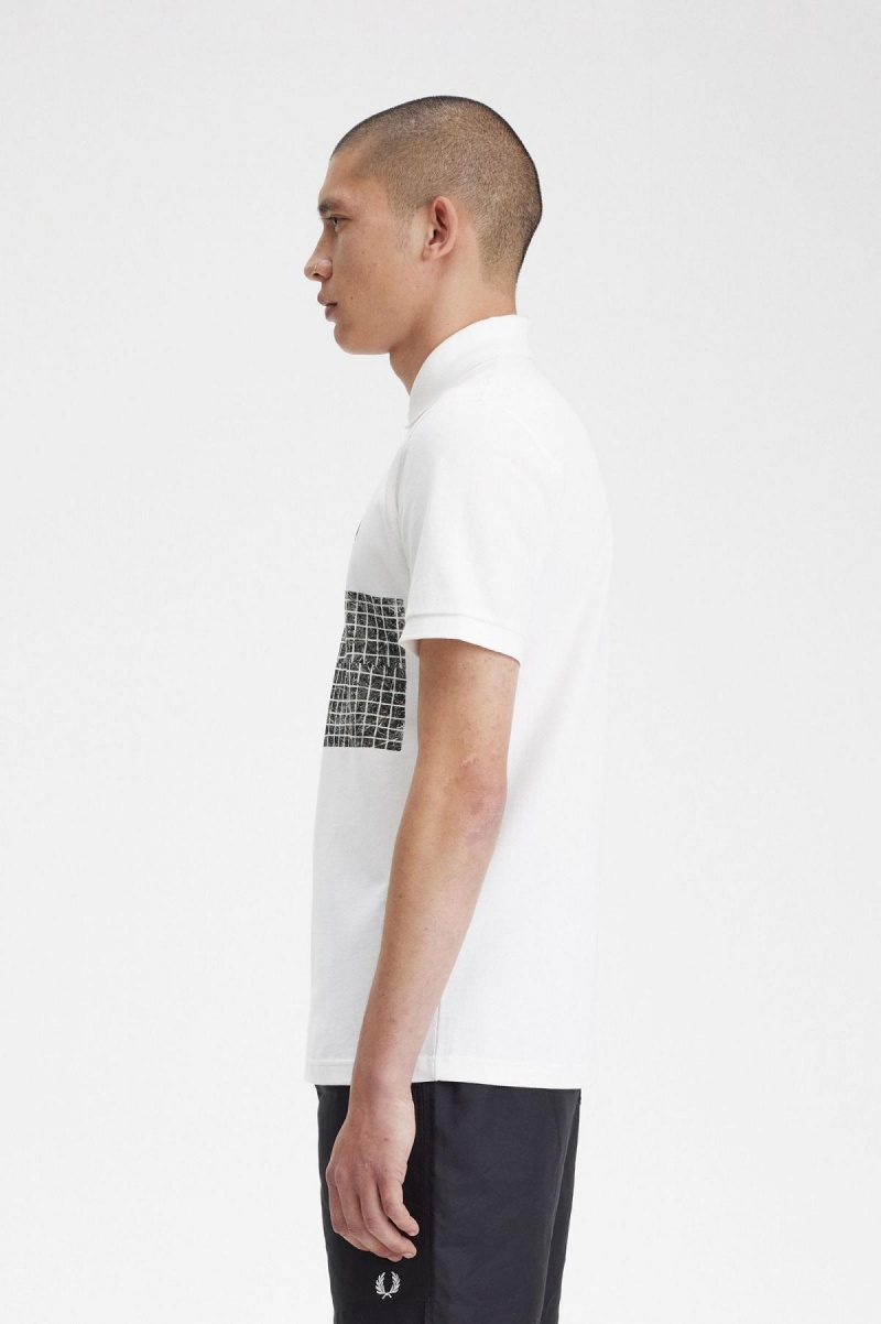 Fred Perry Tennis Print Fred Perry Shirt Piketröja Herr Vita | TSEWZ90502