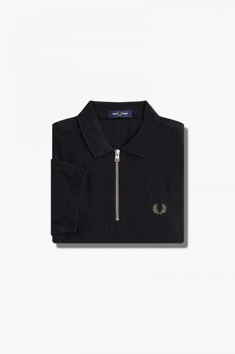 Fred Perry Textured Zip Neck Polo Shirt Piketröja Herr Svarta | BSESO30093