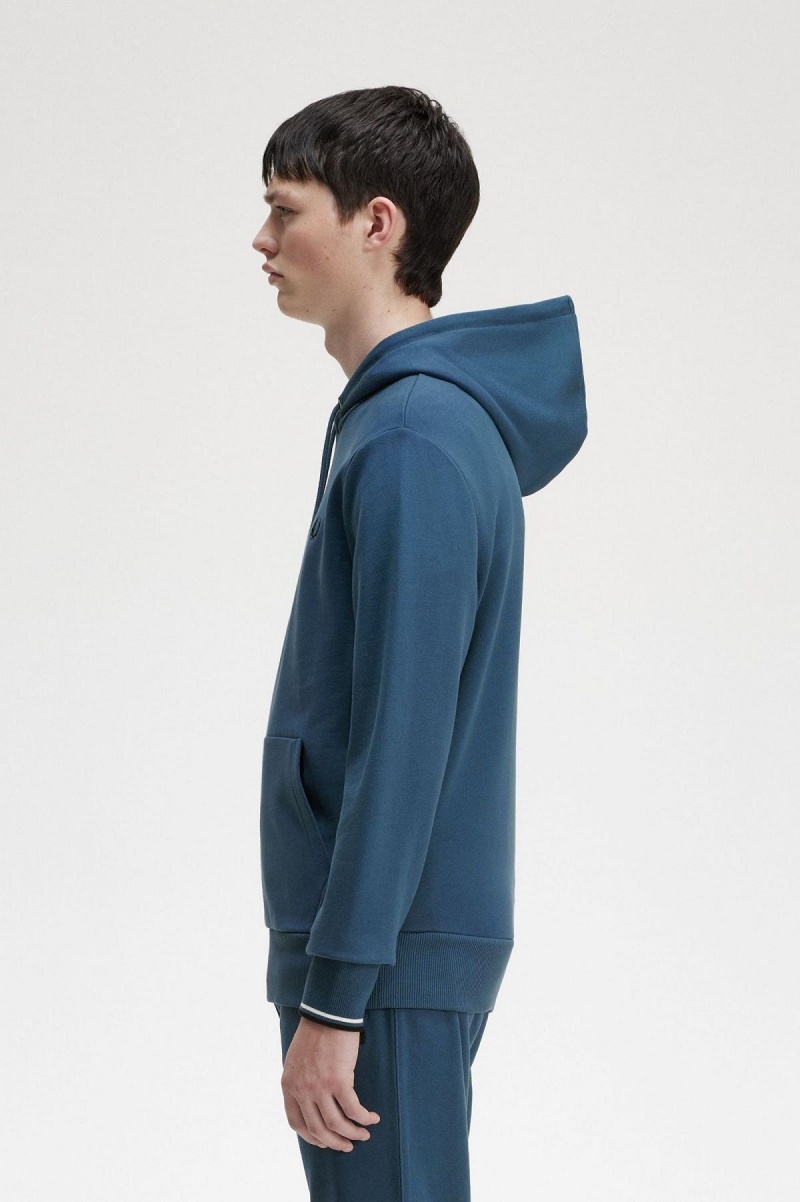 Fred Perry Tipped Hooded Sweatshirt Träningsoverall Herr Blå | ASEDF42696