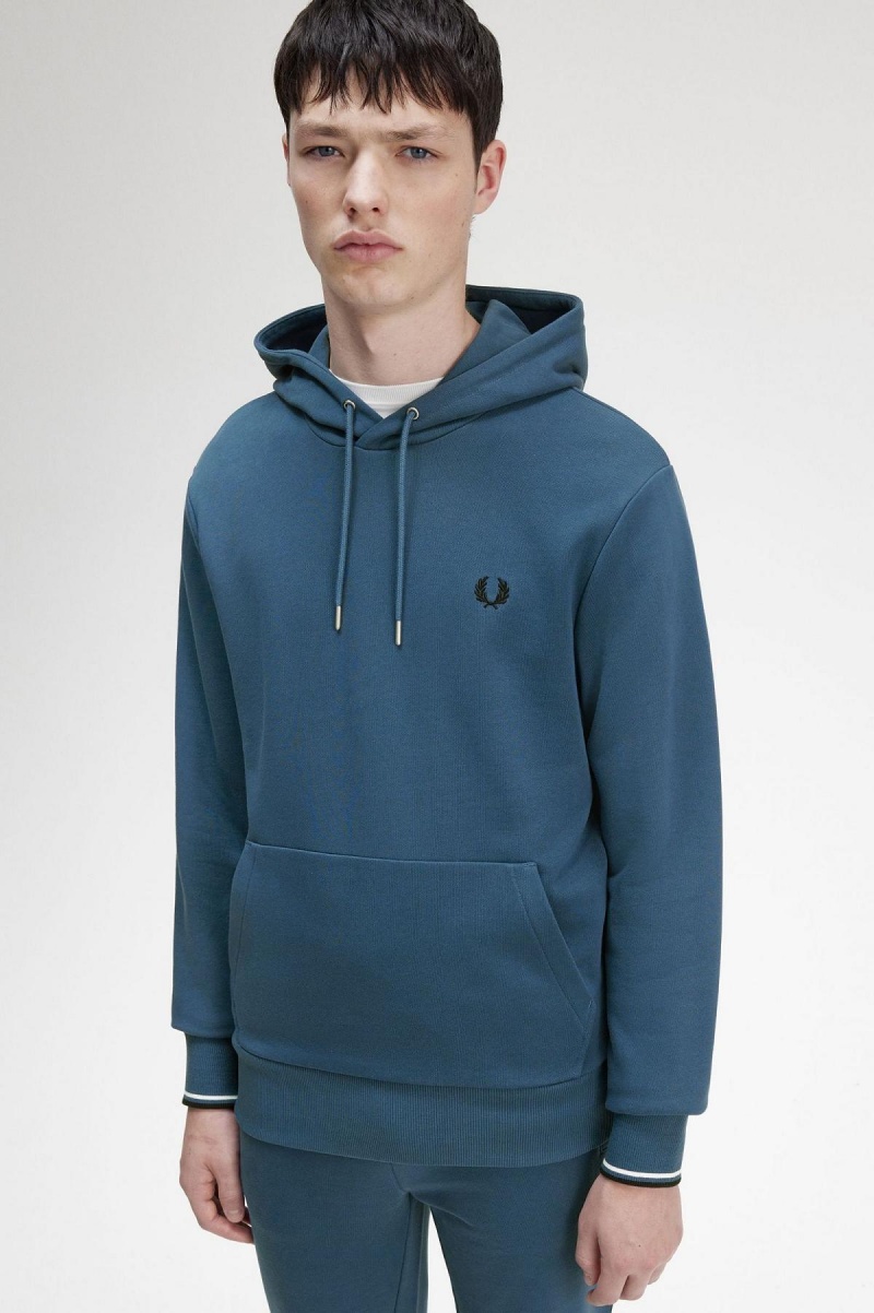 Fred Perry Tipped Hooded Sweatshirt Träningsoverall Herr Blå | ASEDF42696