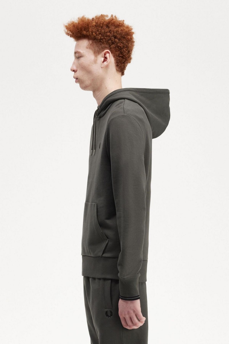 Fred Perry Tipped Hooded Sweatshirt Träningsoverall Herr Gröna | YSEGT59989