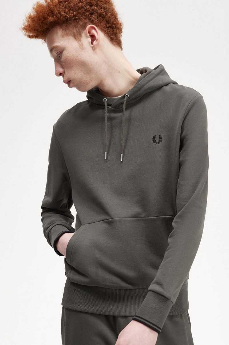 Fred Perry Tipped Hooded Sweatshirt Träningsoverall Herr Gröna | YSEGT59989