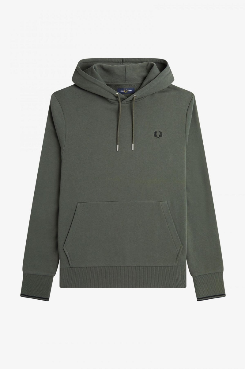 Fred Perry Tipped Hooded Sweatshirt Träningsoverall Herr Gröna | YSEGT59989