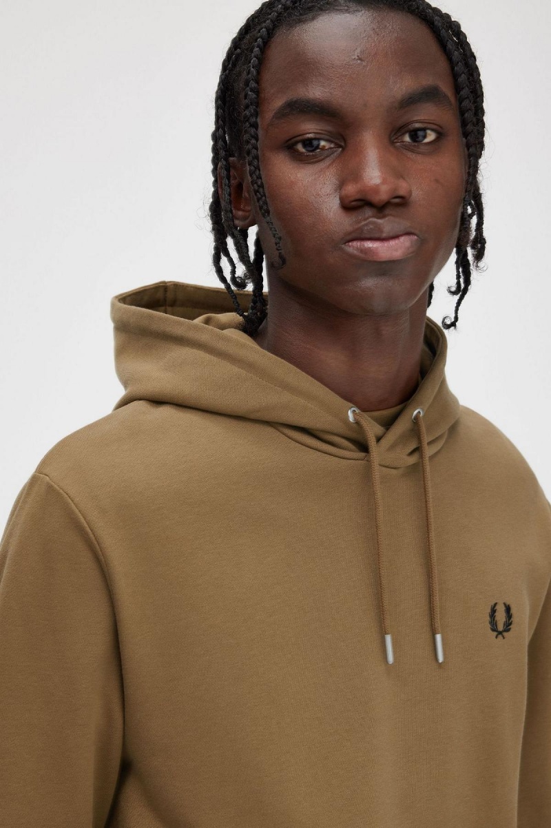 Fred Perry Tipped Hooded Sweatshirt Träningsoverall Herr Shaded Stone / Burnt Tobacco | SEDFL47899