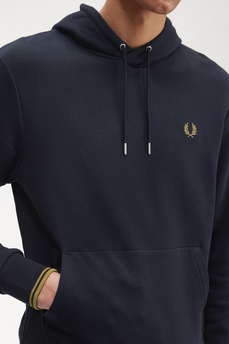 Fred Perry Tipped Hooded Tröjor Herr Marinblå Mörk | SEEAH32422