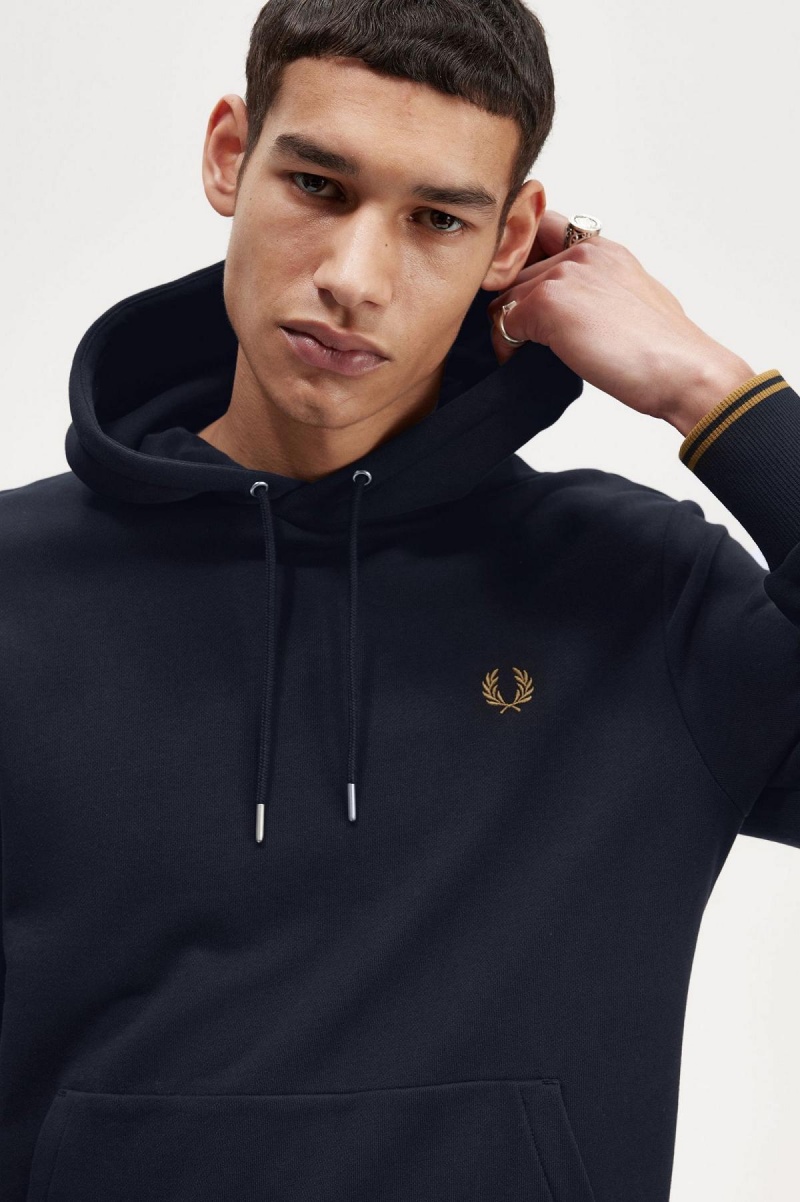 Fred Perry Tipped Hooded Tröjor Herr Marinblå Mörk | SEEAH32422