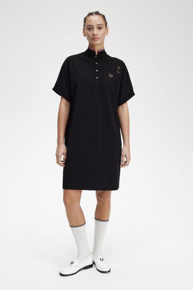 Fred Perry Tipped Piqué Shirt Klänning Dam Svarta | SENEJ88991