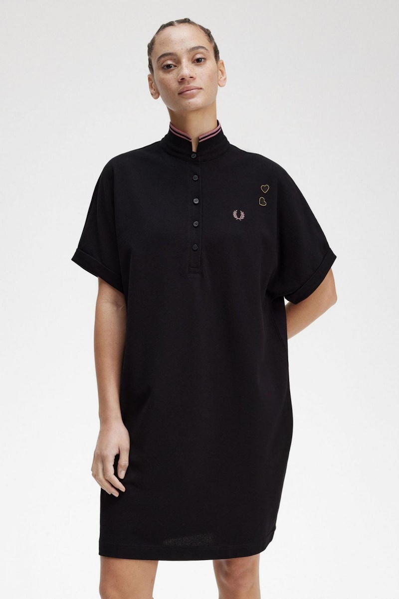 Fred Perry Tipped Piqué Shirt Klänning Dam Svarta | SENEJ88991