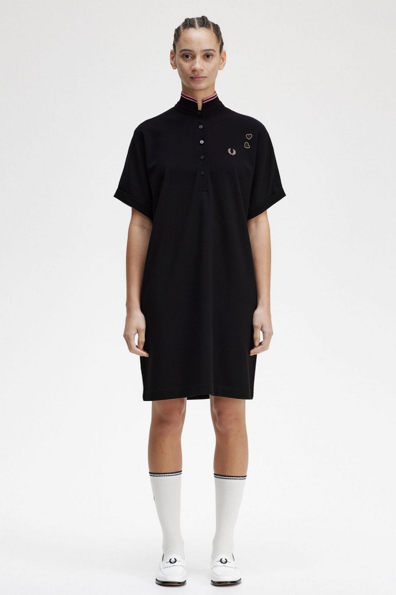 Fred Perry Tipped Piqué Shirt Klänning Dam Svarta | SENEJ88991